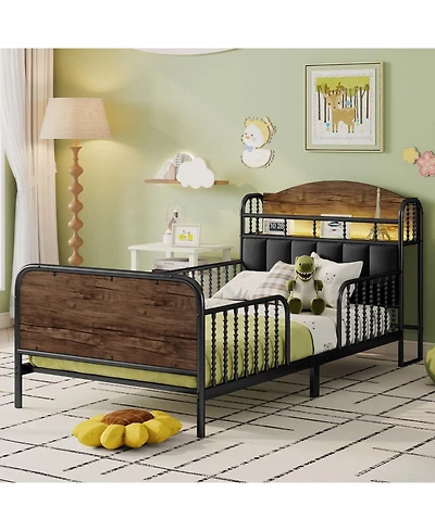 Streamdale Furniture Streamdale Twin Metal Platform Bed Frame with Storage Headboard