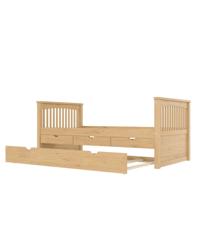 Streamdale Furniture Twin Platform Bed with Drawers, Solid Wood Daybed, No Spring Box Needed, Natural
