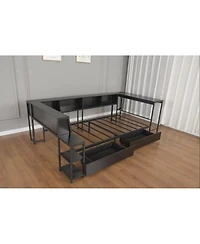 Streamdale Furniture Streamdale Twin Corner Bed Frame with Bookcase, Led, and Storage Drawers