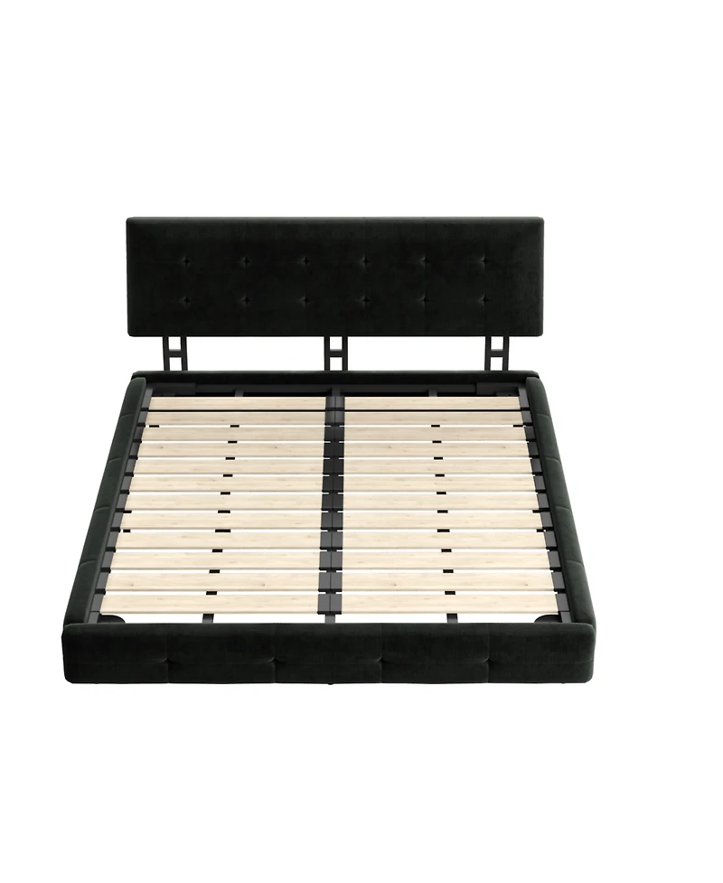 Streamdale Furniture Queen Size Pine Wood and Metal Frame Bed Frame with Tufted Headboard, Chenille Platform Bed