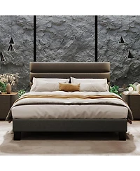 gaomon Queen Size Platform Bed Frame with Adjustable Headboard, Linen Upholstery, Wood Slats, No Box Spring Needed, Dark Grey