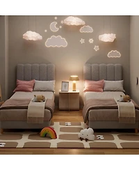 gaomon Twin Bed Frame Boucle Upholstered Wave Headboard Kids Girls Boys Wooden Slats No Box Spring Grey