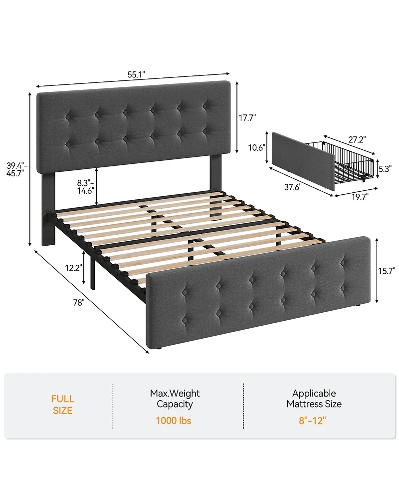 Gaomon Full Bed Frame with Headboard and 4 Storage Drawers