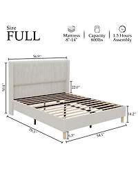 gaomon Full Bed Frame, Upholstered Platform Corduroy Bed Frame with Vertical Channel Tufted Wingback Headboard