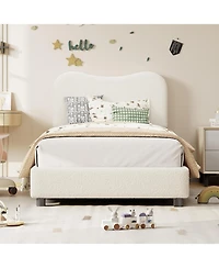 Gaomon Twin Bed Frame – Upholstered Boucle, Low Profile, Wooden Slats, Platform Bed