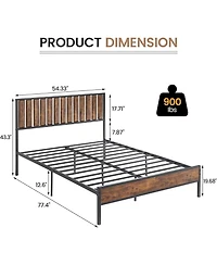 gaomon Platform Bed with Wooden Headboard and Footboard, 14-Bar Steel Support Frame, Strong Noise-Free Structure, No Box Spring Needed, Brown