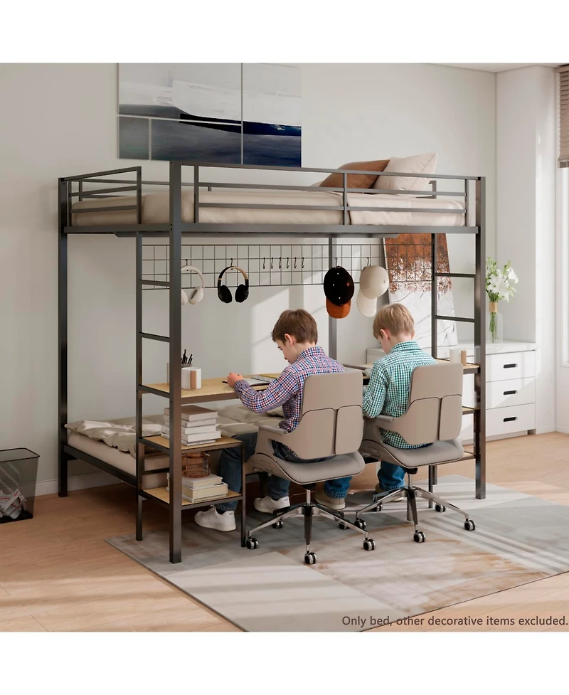 Streamdale Furniture Ethan Bunk Bed with Desk, Storage, Charging Station, Black/Oak