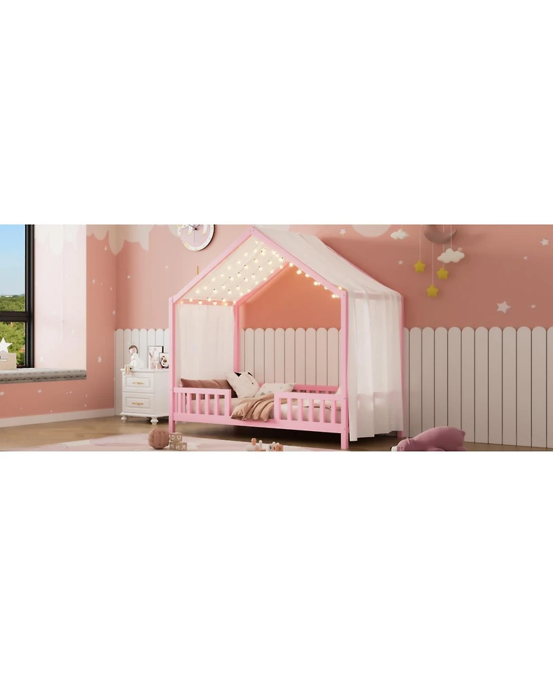 Streamdale Furniture Streamdale Montessori Floor Bed with Canopy, Twin Bed Frame for Kids
