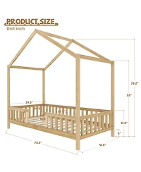 Streamdale Furniture Montessori Floor Bed with Canopy, Twin Frame for Kids