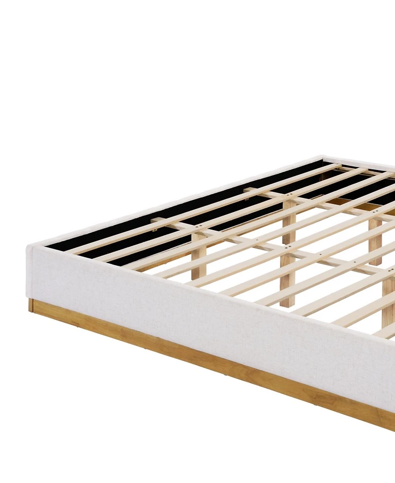 Streamdale Furniture Streamdale King Size Linen Upholstered Bed Frame with Solid Wood Base, Beige