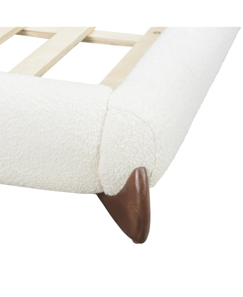 Streamdale Queen Size Boucle Upholstered Platform Bed with Solid Wood Legs, White