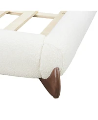 Streamdale Queen Size Boucle Upholstered Platform Bed with Solid Wood Legs, White