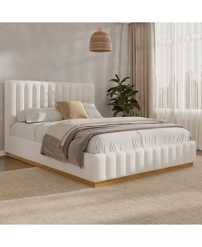 Streamdale Furniture Queen Size Linen Upholstered Bed Frame with Solid Wood Base