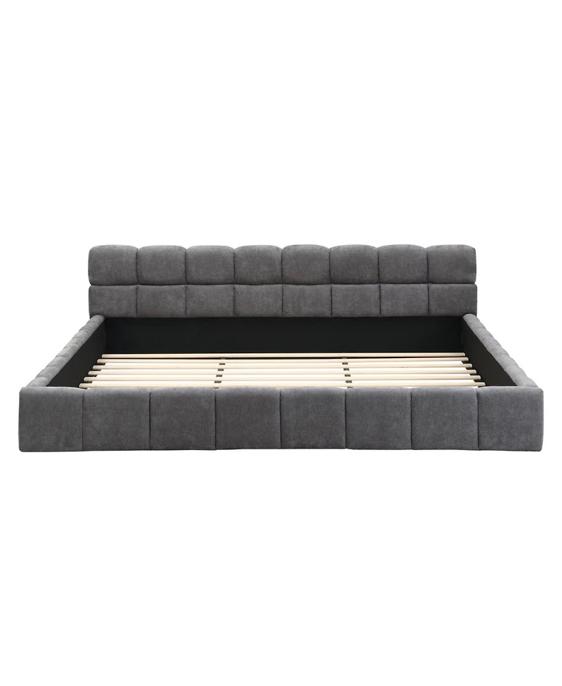 Streamdale Furniture Elegant Beige Chenille Upholstered Bed with Checkerboard Design, King, Grey