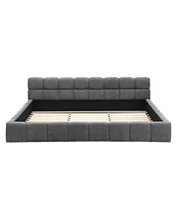 Streamdale Furniture Elegant Beige Chenille Upholstered Bed with Checkerboard Design, King, Grey