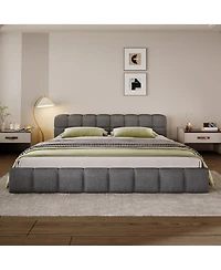 Streamdale Furniture Elegant Beige Chenille Upholstered Bed with Checkerboard Design, King, Grey
