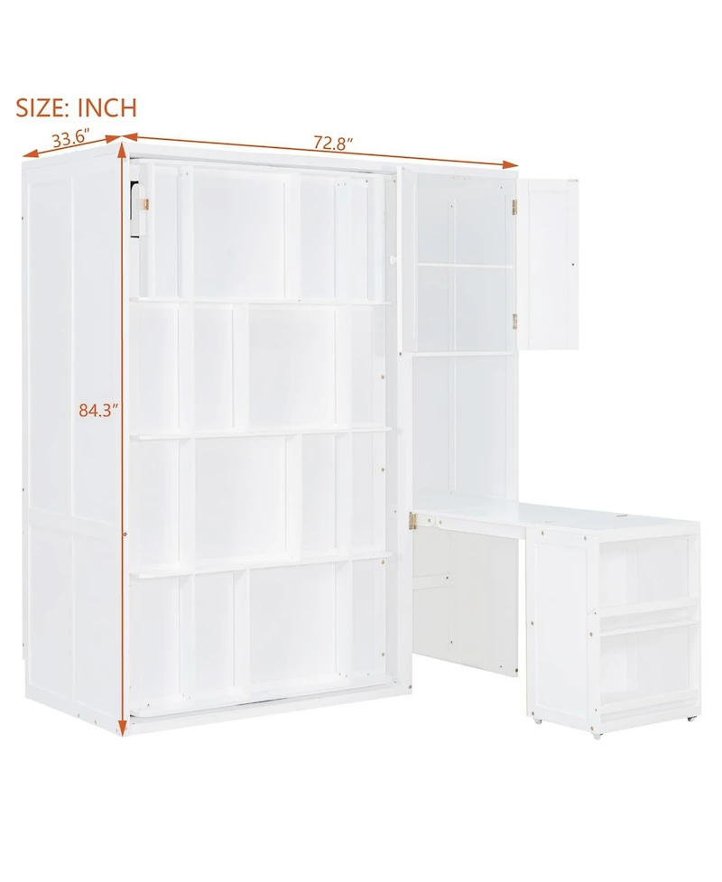 Streamdale Furniture Twin Rotating Wall Murphy Bed with Bookshelf & Desk, Teal