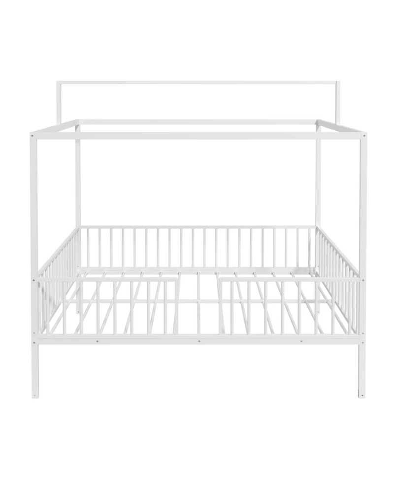 Streamdale Furniture 3-in-1 Convertible Montessori Metal Floor Bed, Fenced Toddler Bed, Canopy Platform