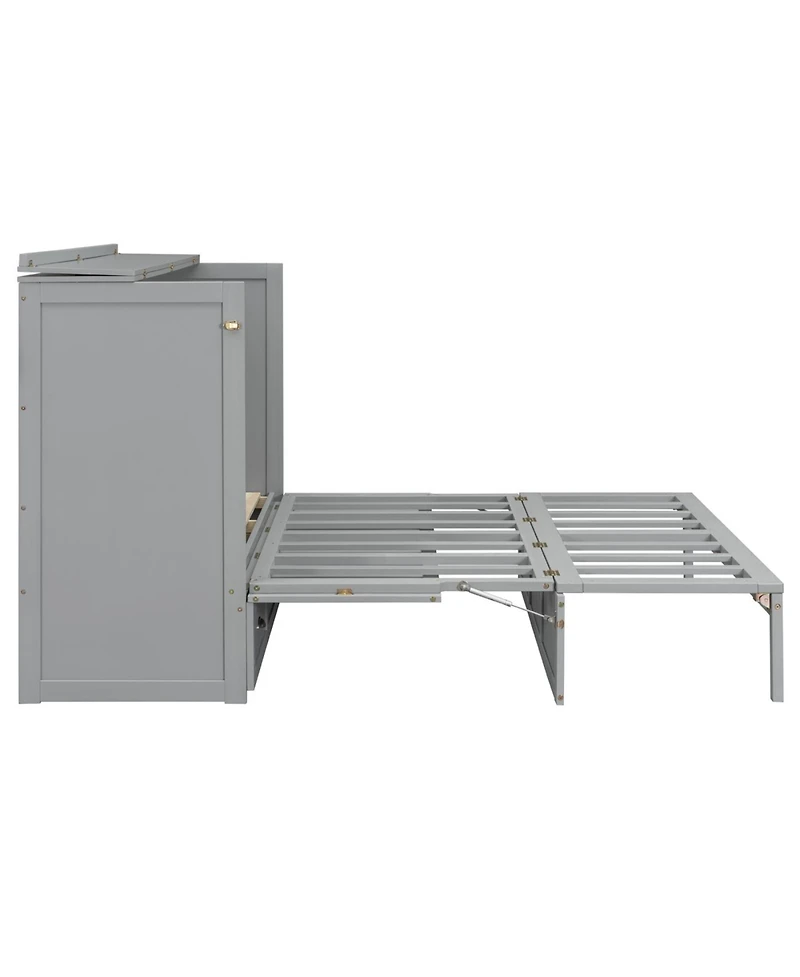 Streamdale Furniture Queen Murphy Bed with Large Drawers and Usb, Brushed Gray