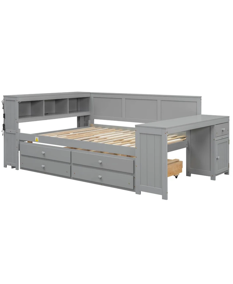Streamdale Furniture Streamdale Full Size Daybed with Storage, Drawers, Trundle, Charging Station, Led, Desk, Cabinet