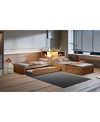 Streamdale Twin L-Shaped Platform Bed with Storage, Desk, Trundle & Led