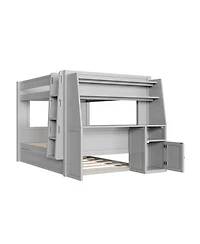 Streamdale Full size Multifunctional Bunk Bed with Desk and Bookshelves, Trundle, Gray