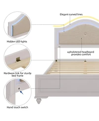 Streamdale Furniture Modern Queen Wood Bed with Led Headboard, No Box Spring