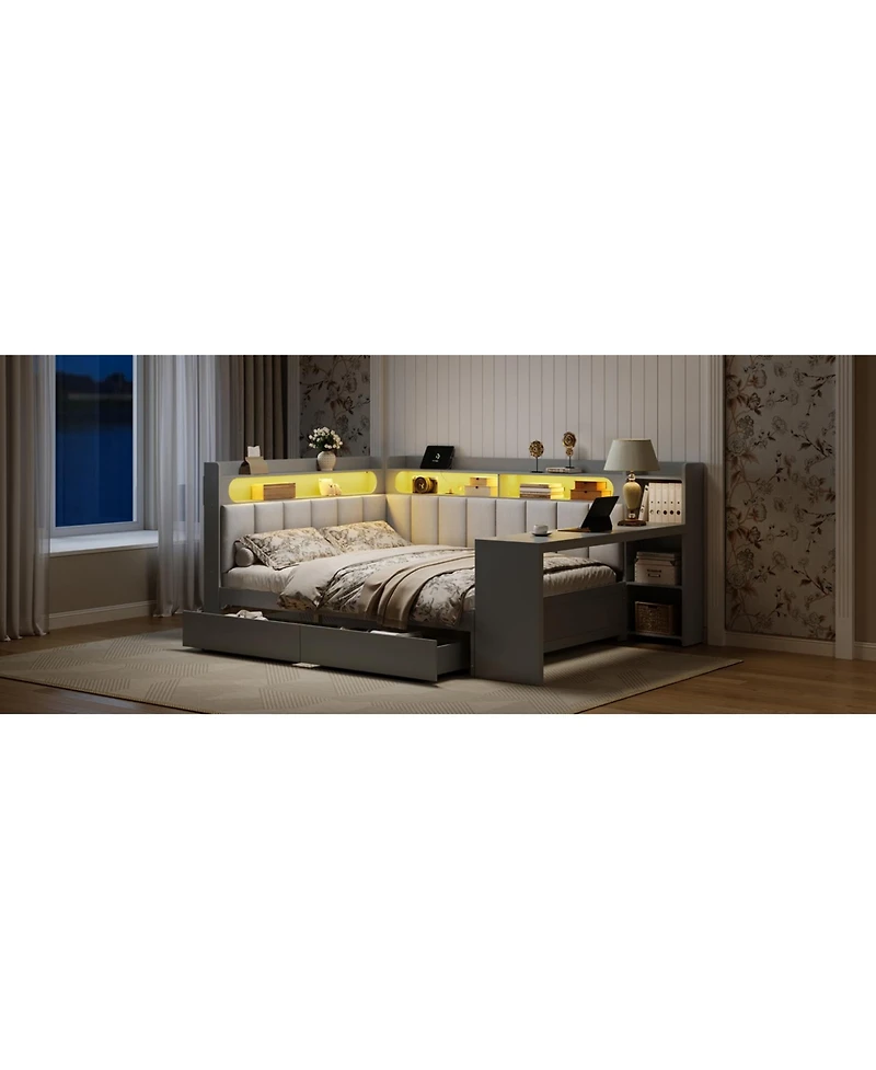 Streamdale Furniture Gray Daybed: Storage, Charging, Led, Desk, Upholstered