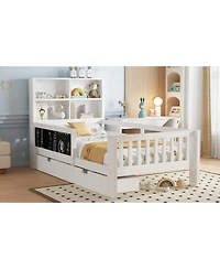 Streamdale Twin Platform Bed with Chalkboard, Storage, and Shelves, White