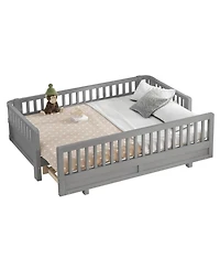 Streamdale Furniture Twin Xl Solid Wood Platform Bed with Guardrails, Converts to Queen