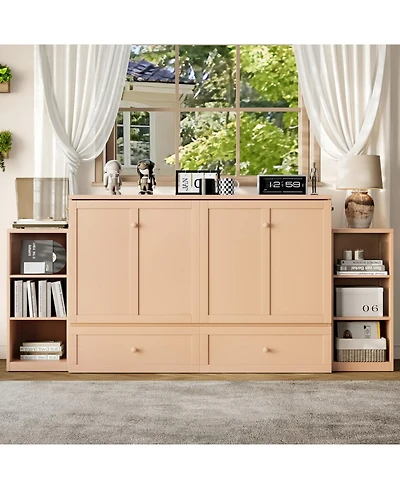 Streamdale Furniture Queen size Pine, Mdf, and Plywood storage drawers and shelves Murphy bed