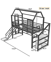 Streamdale Furniture Streamdale Twin Loft Bed with Slide, Stairs, Storage & House Roof - Black