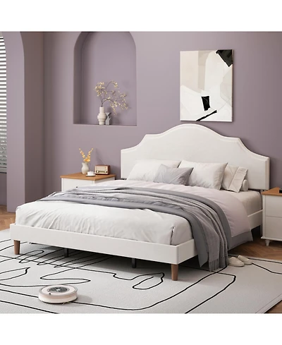 Streamdale Furniture Streamdale King Size Upholstered Platform Bed with Adjustable Headboard - White