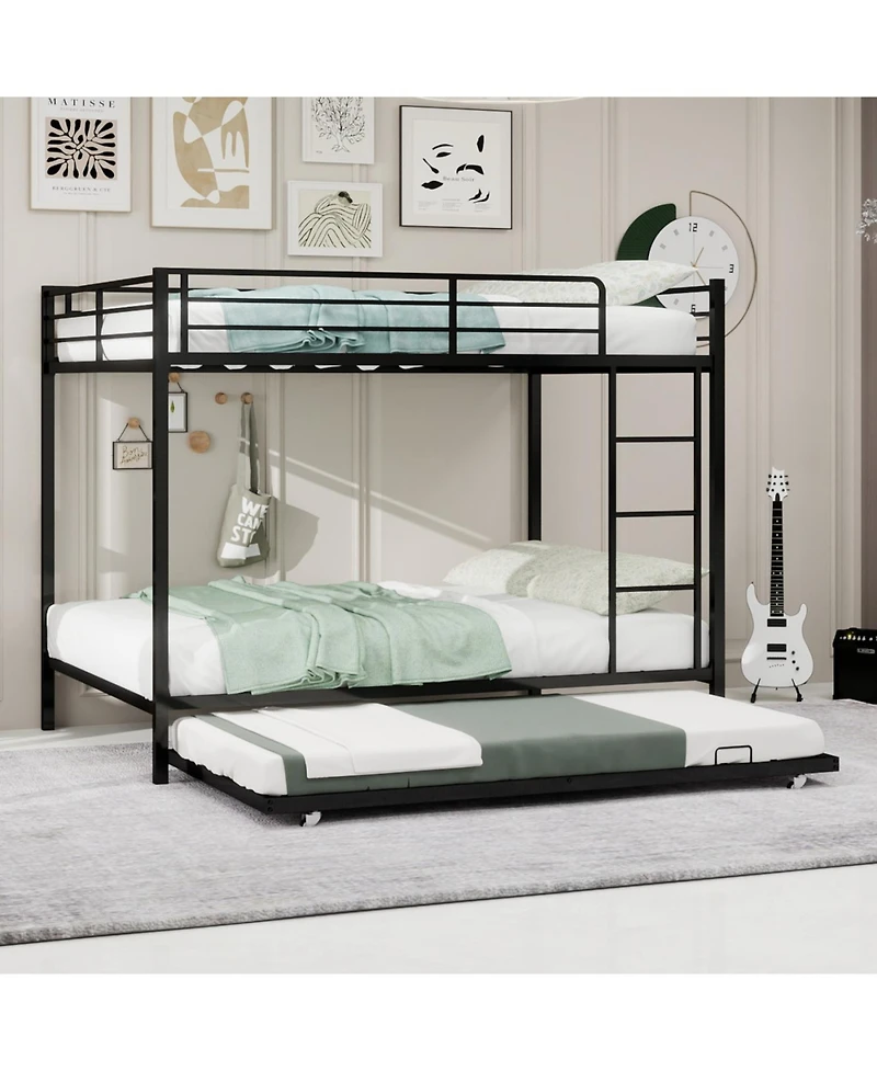 Streamdale Furniture Durable Square Tube Iron Bunk Bed with Safety Rails
