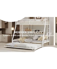 Streamdale Furniture High-Stability Square Tube Bunk Bed with Ladder & Trundle - White