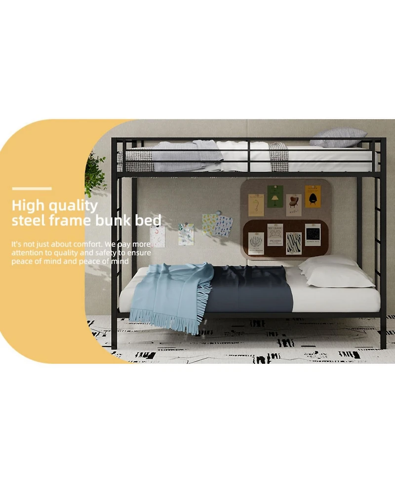 Streamdale Furniture Multi-Functional Square Tube Iron Bunk Bed, Full-Size Upper/Lower, Robust Metal Frame