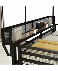 Streamdale Furniture Full Loft Bed with Desk, Charging Station & Stairs - Black