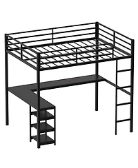 Streamdale Furniture Full Size Loft Bed with Desk & Shelves, Heavy Duty Metal Frame, Black