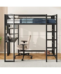 Streamdale Furniture Loft Bed with Desk, Metal Twin Size Loft Bed Frame, Black Bedroom Bed Frame