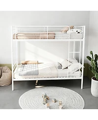 Streamdale Furniture Streamdale White Twin Over Twin Metal Bunk Bed with Ladder, Storage, Noise-Free