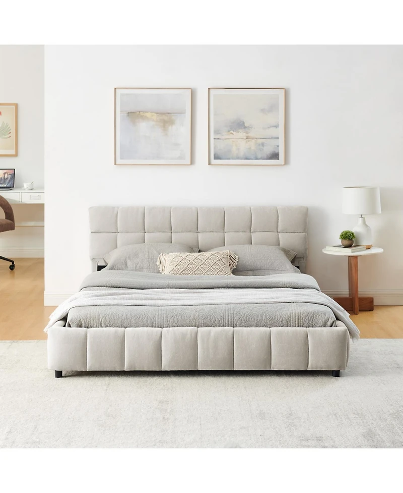 Streamdale Furniture Queen Size Chenille Upholstered Bed with Storage Drawer