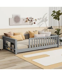 Streamdale Furniture Streamdale Twin size Floor Platform Bed with Built-in Book Rack, Grey