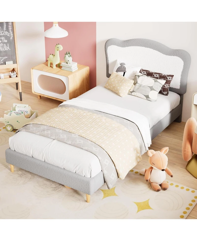 gaomon Upholstered Bed Frame with Two-Tone Scalloped Headboard, Velvet Princess Platform Solid Wood Slats, No Box Spring, Noise-Free