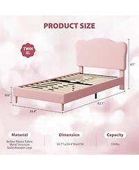 Gaomon Bed Frame for Kids, Upholstered Platform Bed with Cute Boucle Velvet Headboard for Girls, No Box Spring Needed, Easy Assembly