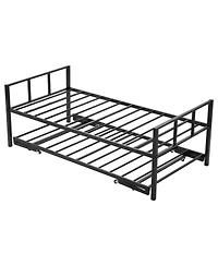 Slickblue Daybed with Metal Frame, Pull-Out Trundle, and Strong Slats