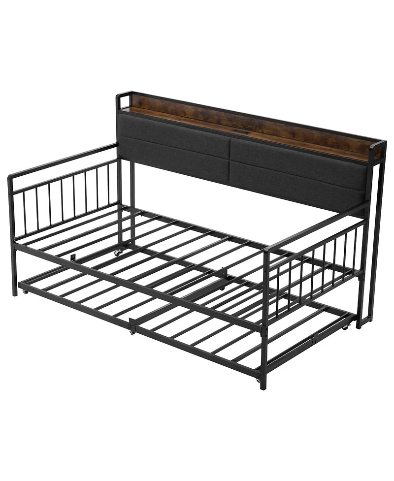 Slickblue Metal Daybed with Trundle and Built-in Charging Station