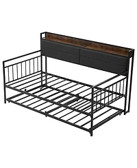 Slickblue Metal Daybed with Trundle and Built-in Charging Station