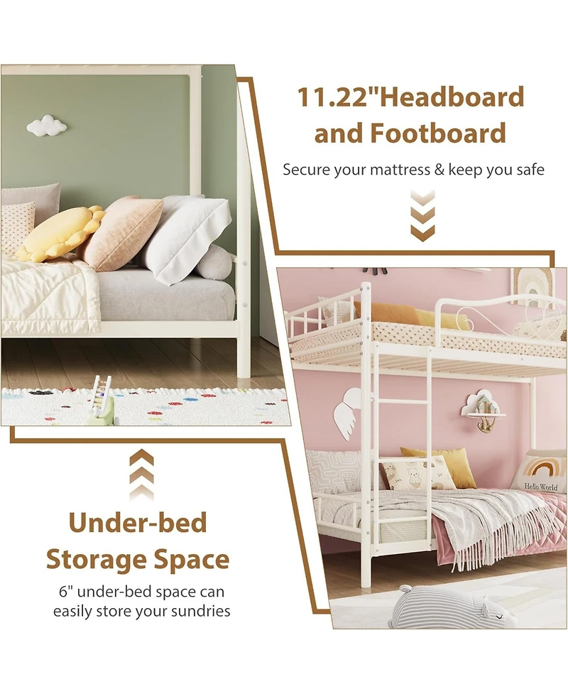 gaomon Twin Over Metal Bunk Bed with Ladder, Guardrails, 400 lbs Capacity, Space-Saving No-Noise Design