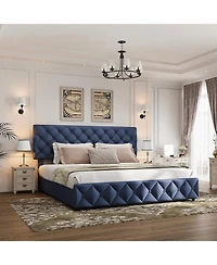 gaomon King Size Platform Bed Frame Adjustable Headboard 4 Drawers Modern Grey Upholstered with Footboard Wood Slats