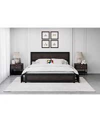 Gaomon Full Bed Frame with Headboard Industrial Platform Charging Station 4 Storage Drawers Metal Slats Dark Grey